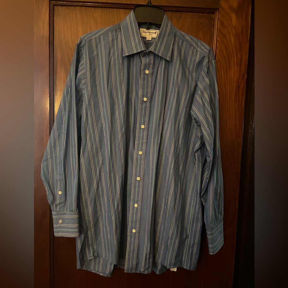 Vintage 90's Burberrys Blue Striped Button Down Mens Shirt 16-33